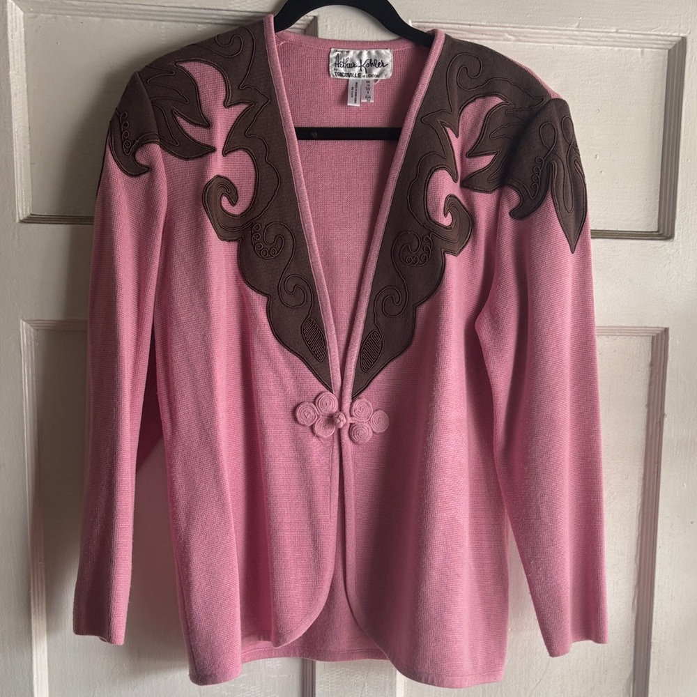 Arthur Kohler Pink Cardigan with Brown Embroidery